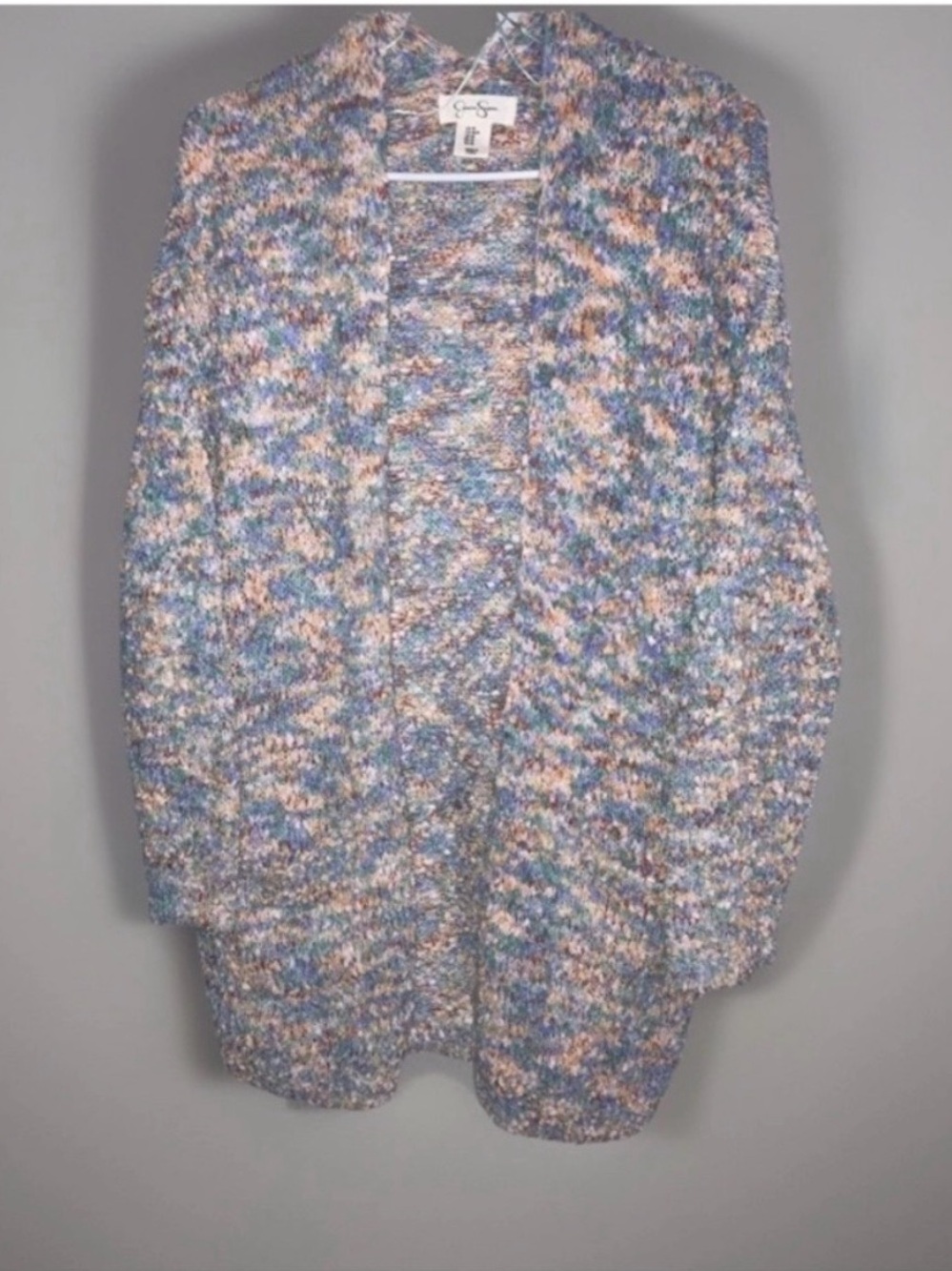 Jessica Simpson Multicolored Open Knit Cardigan Chunky Pockets Boho Grandma Sz M